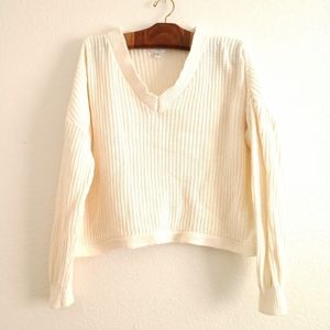 Time and Tru Sweater Crop Cropped Short V Neck Ivory Size XXL 20